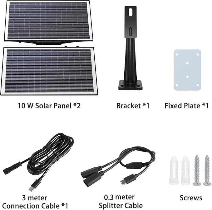 XEGA 20W Solarpanel-Kit: 2x10W Solarpanel, Halterung, Kabel, Schrauben - Schwarz für Überwachungskamera