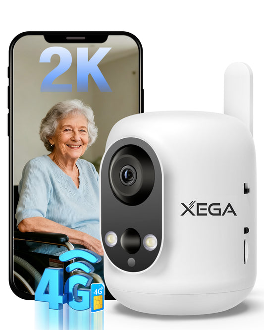 Xega 4G LTE-Innenüberwachungskamera mit SIM-Karte, kabellos, für Babys, Haustiere und Senioren, 6000 mAh Akku, PIR-Erkennung