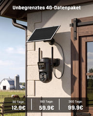Xega 4G LTE Doppelte Linse Überwachungskamera Solar Ohne WLAN mit SIM-Karte.