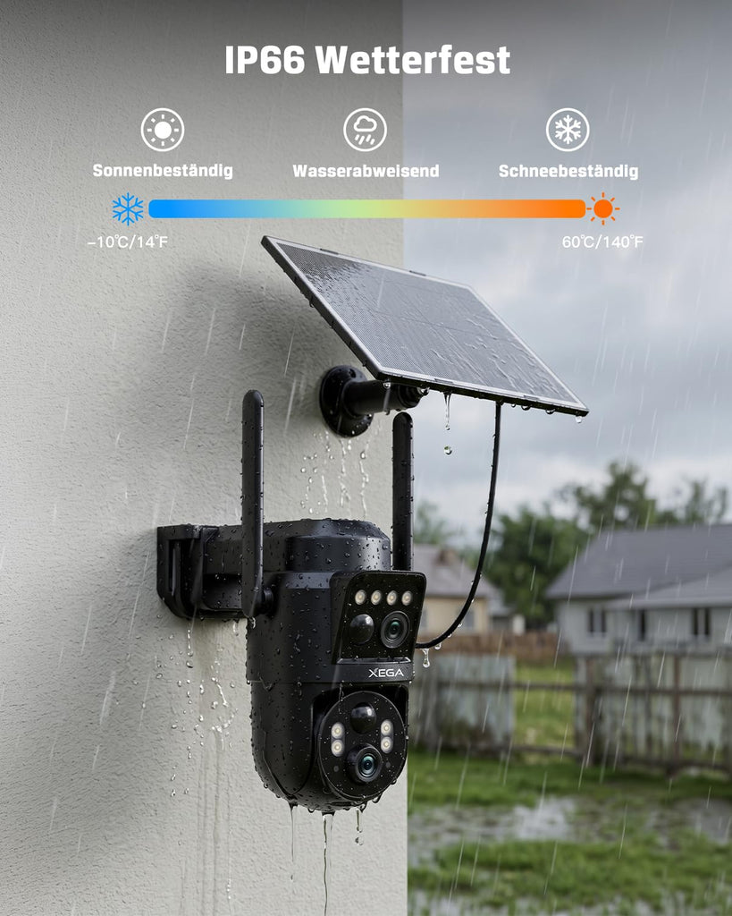 Xega 4G LTE Doppelte Linse Überwachungskamera Solar Ohne WLAN mit SIM-Karte.