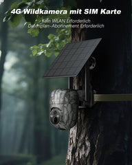 Xega 4G LTE Wildkamera Solar Akku-2K HD Kabellos Außen PTZ mit 4-facher Digitalzoom,Farb-Nachtsicht