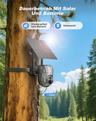 Xega 4G LTE Wildkamera Solar Akku-2K HD Kabellos Außen PTZ mit 4-facher Digitalzoom,Farb-Nachtsicht