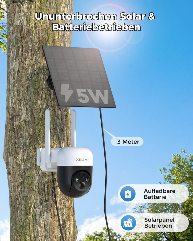 Xega 4G LTE Überwachungskamera Solar Akku mit 5W Solarpanel & 9000mAh Akku