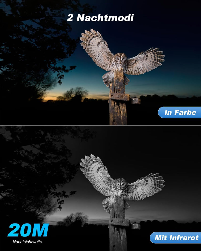 Xega 4G LTE Wildkamera Solar Akku-2K HD Kabellos Außen PTZ mit 4-facher Digitalzoom,Farb-Nachtsicht