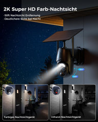 Xega 2K WIFI Solar Überwachungskamera mit Farb-Nachtsicht, 2K HD, 360° Abdeckung, Außenbereich Sicherheit
