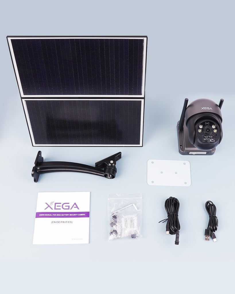 Xega 4G LTE Überwachungskamera-20W Solarpanel  20000mAh Akku & 2K HD Farb-Nachtsicht und Zwei-Wege-Audio