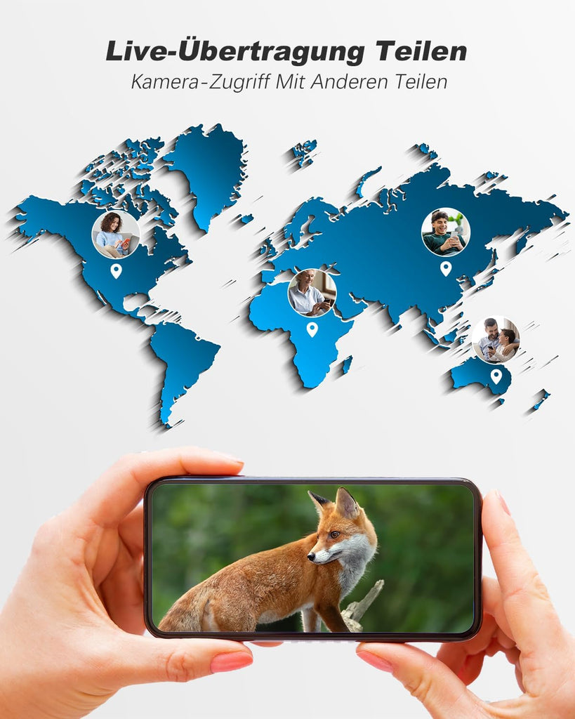 Xega 4G LTE Wildkamera Solar Akku-2K HD Kabellos Außen PTZ mit 4-facher Digitalzoom,Farb-Nachtsicht