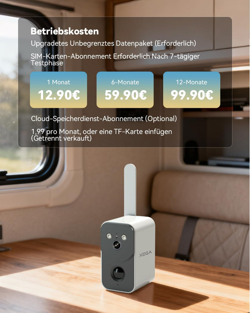 Xega 4G WLAN Überwachungskamera mit SIM-Karte und 10000mAh Akku – Kabellos & Tragbar