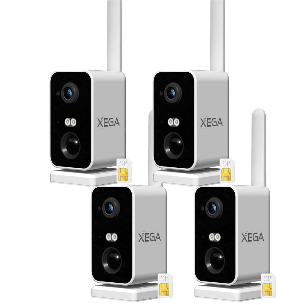 Xega 4G Überwachungskamera mit SIM Karte, akku 10000mAh,PIR Bewegungserkennung,3MP Farbe Nachtsicht,2-Wege Audio,Sirene Alarm,180°Schwenkbereich.