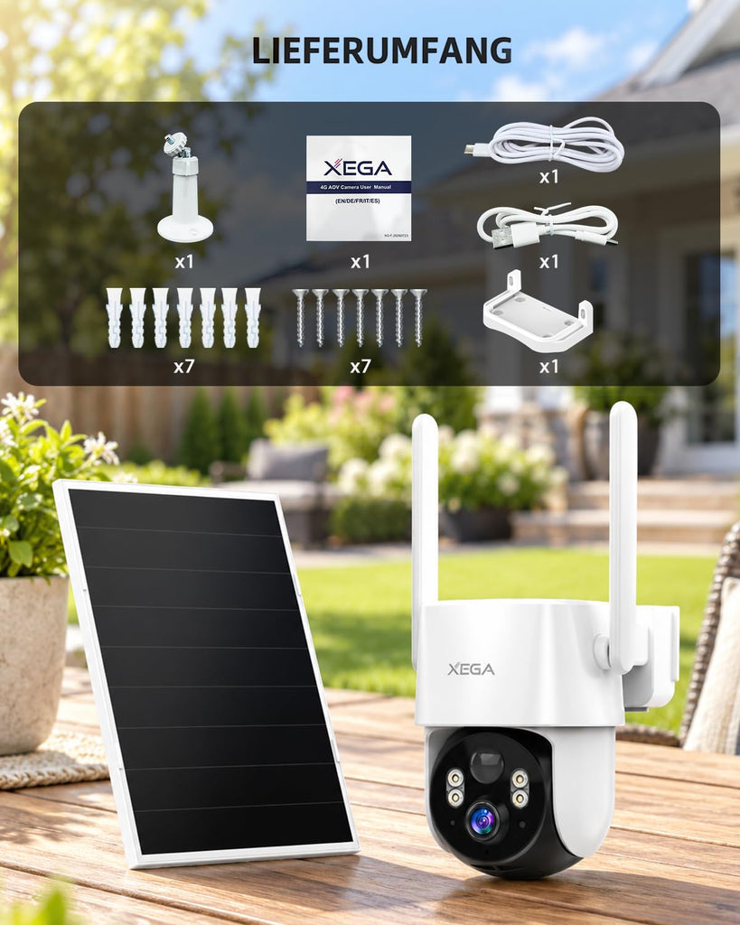 Xega 24/7 AOV 4G LTE Überwachungskamera Aussen Solar & Akku mit SIM Karte.