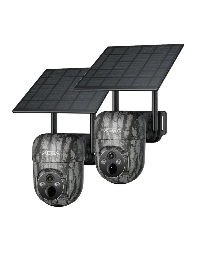Xega 4G LTE Wildkamera Solar Akku-2K HD Kabellos Außen PTZ mit 4-facher Digitalzoom,Farb-Nachtsicht
