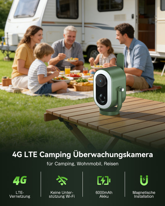 Xega 4G LTE Überwachungskamera Magnetische mit SIM Karte 2K HD kabellose Ohne WLAN Kamera Tragbare Außen 6000mAh Batterie PIR Menschliche Erkennung für RV/Camping/Reisen/Picknick/Zwischenparken IP65