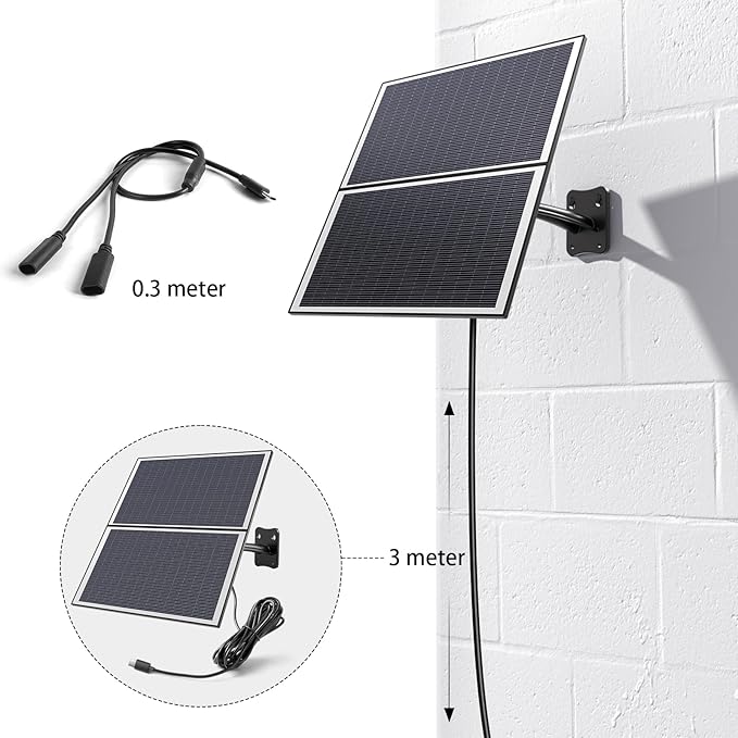 XEGA 20W Solarpanel schwarz für Solar Überwachungskamera mit 3 Meter Kabel und Type-C Anschluss