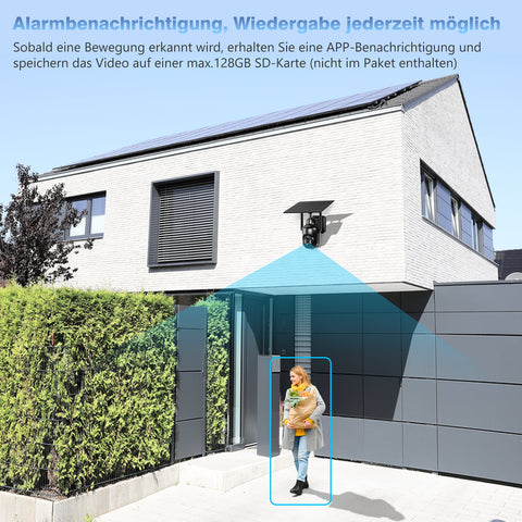 Xega Überwachungskamera Aussen, HD PTZ Kabellos IP Kamera Überwachung Außen Akku mit Solarpanel, IR-Nachtsicht, PIR Personenerkennung, 2 Wege Audio, IP66 Wasserdicht, 2,4GHz WiFi