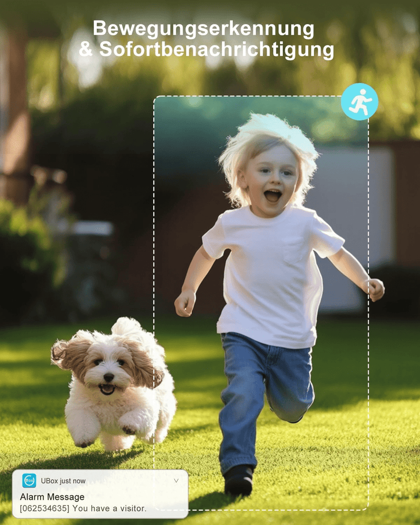 Xega XG-18 4G LTE Kamera mit Bewegungserkennung. Kind und Hund im Garten, Alarm Benachrichtigung auf dem Handy.
