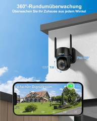 Xega XG-18 4G LTE Überwachungskamera, 360° Überwachung, 2K HD, 4-facher Digitalzoom, mit SIM-Karte