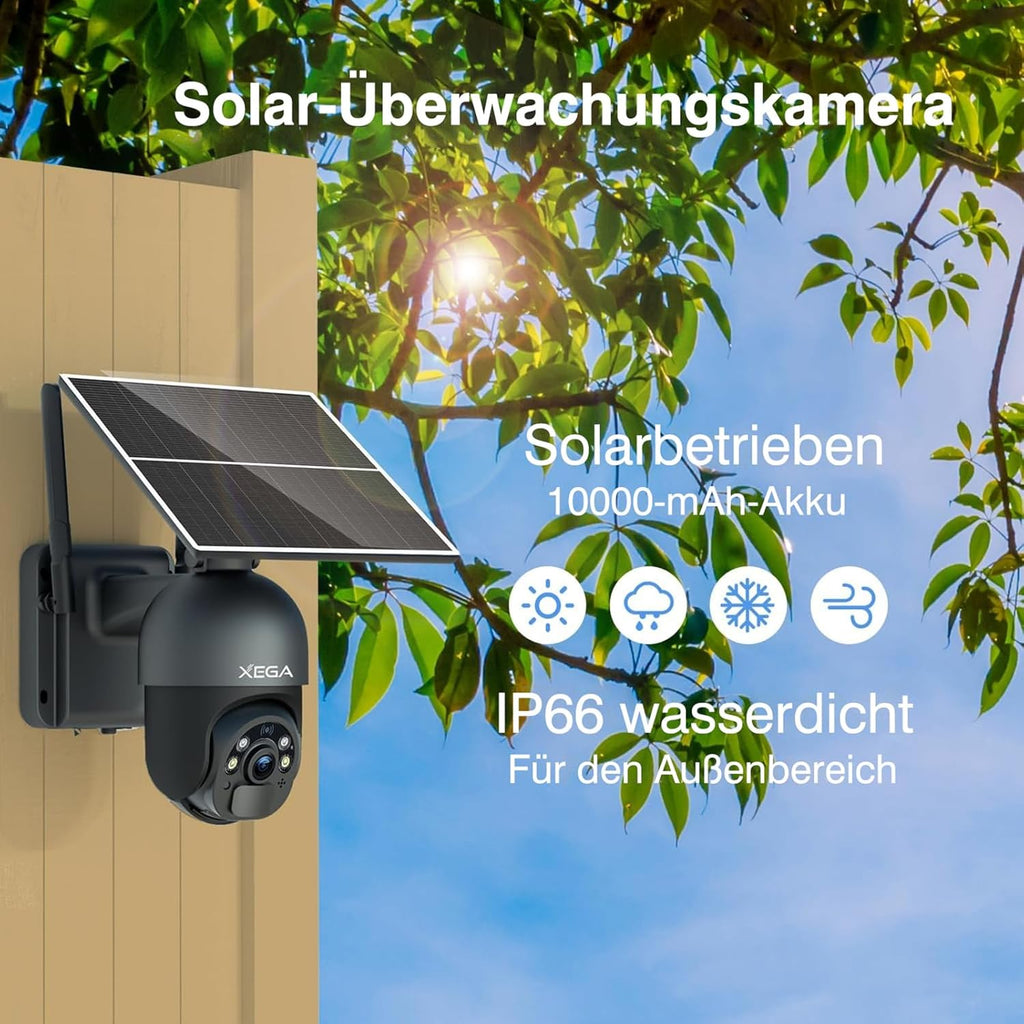 Xega 4G LTE drahtlose Solar-Außenüberwachungskamera mit SIM-Karte und 2K-Farb-Nachtsicht