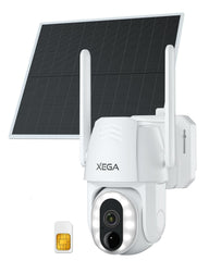 Xega 4G LTE Solar PTZ Außenüberwachungskamera mit SIM-Karte | 500-Lumen LED Farb-Nachtsicht, 2-Wege-Audio, PIR Bewegungserkennung, IP66 wasserdicht, kabellos solarbetrieben