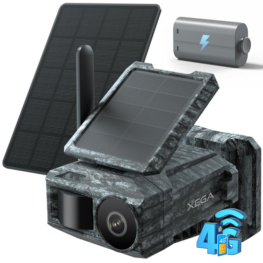 Xega 4G Cellular Trail Camera with SIM Card & Dual Solar Panel No-Glow Night Vision Hunting Camera