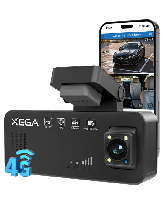 XEGA 2K 4G LTE Dashcam Auto Vorne Hinten mit SIM Karte, Dashcam mit Parküberwachung, App-Zugriff, 2-Wege Talk, Bewegungserkennung, Nachtsicht, GPS, Privater Modus.