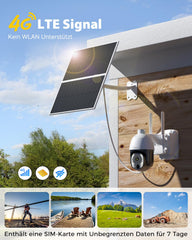 Xega 5MP【10X Optischer Zoom】4G LTE Überwachungskamera Aussen mit SIM Kart 24/7 Aufnahme 20W Solarpanel  30,000mAh Akku PTZ Kamera ohne WLAN
