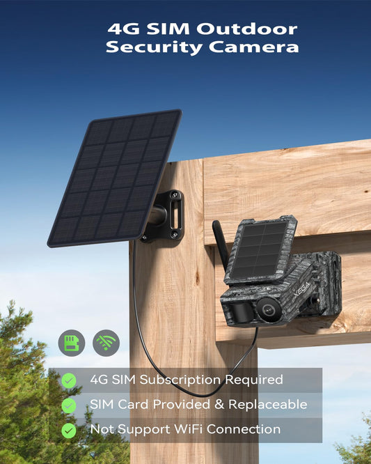 Xega 4G Cellular Trail Camera with SIM Card & Dual Solar Panel No-Glow Night Vision Hunting Camera