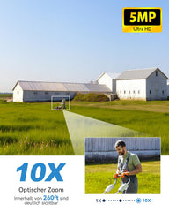 Xega 5MP【10X Optischer Zoom】4G LTE Überwachungskamera Aussen mit SIM Kart 24/7 Aufnahme 20W Solarpanel  30,000mAh Akku PTZ Kamera ohne WLAN