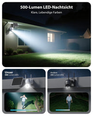 Xega 4G LTE Solar PTZ Außenüberwachungskamera mit SIM-Karte | 500-Lumen LED Farb-Nachtsicht, 2-Wege-Audio, PIR Bewegungserkennung, IP66 wasserdicht, kabellos solarbetrieben