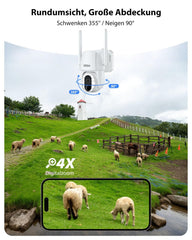 Xega 4G LTE Solar PTZ Außenüberwachungskamera mit SIM-Karte | 500-Lumen LED Farb-Nachtsicht, 2-Wege-Audio, PIR Bewegungserkennung, IP66 wasserdicht, kabellos solarbetrieben