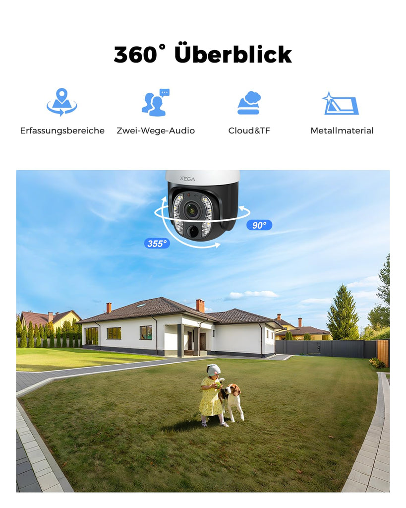 Xega 5MP【10X Optischer Zoom】4G LTE Überwachungskamera Aussen mit SIM Kart 24/7 Aufnahme 20W Solarpanel  30,000mAh Akku PTZ Kamera ohne WLAN