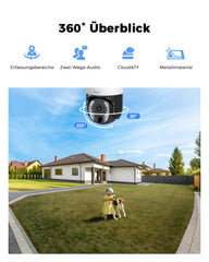 Xega 5MP【10X Optischer Zoom】4G LTE Überwachungskamera Aussen mit SIM Kart 24/7 Aufnahme 20W Solarpanel  30,000mAh Akku PTZ Kamera ohne WLAN