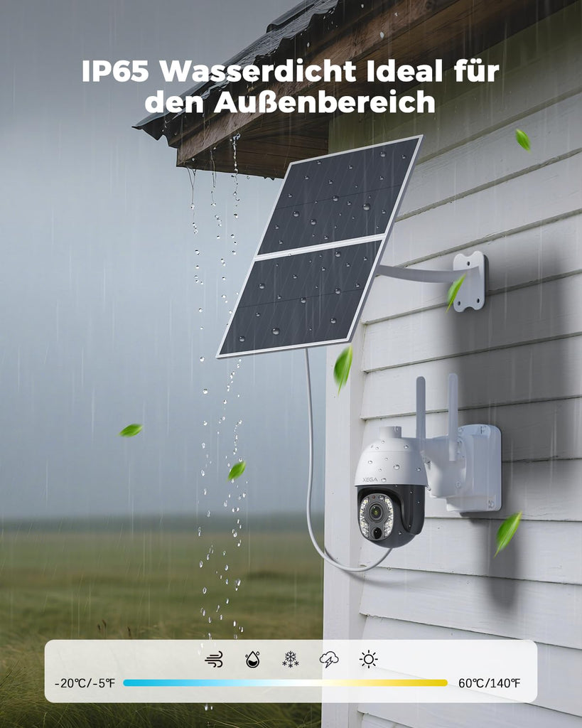 Xega 5MP【10X Optischer Zoom】4G LTE Überwachungskamera Aussen mit SIM Kart 24/7 Aufnahme 20W Solarpanel  30,000mAh Akku PTZ Kamera ohne WLAN
