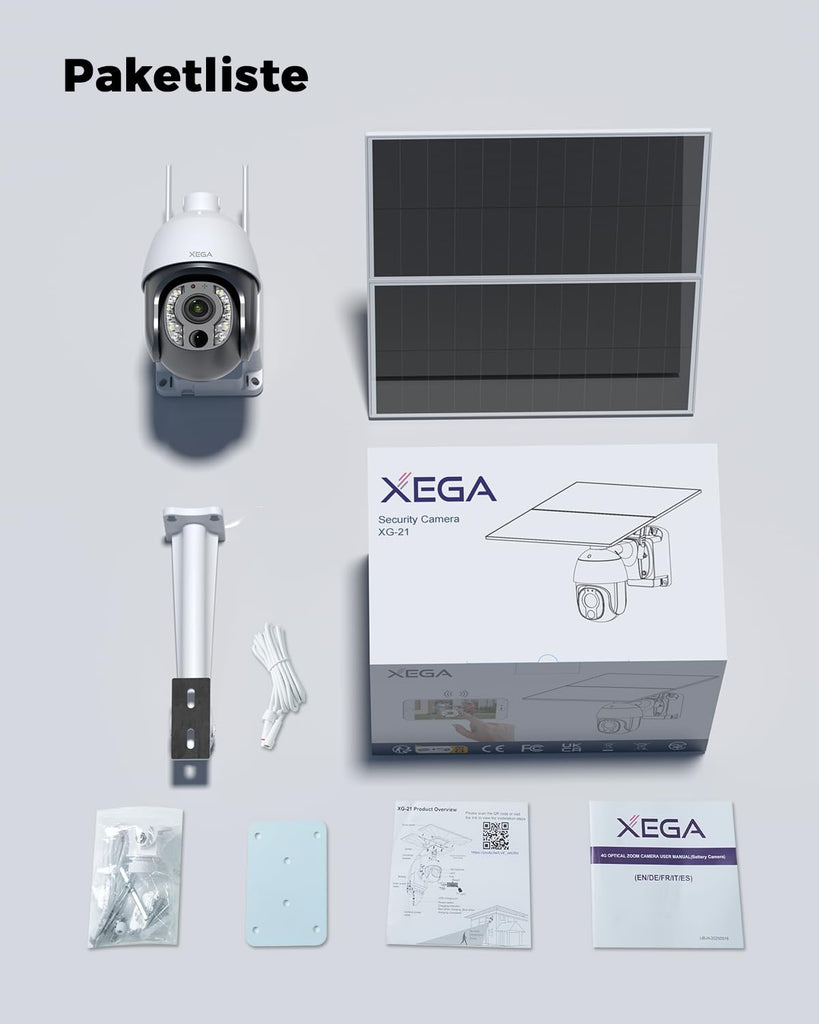 Xega 5MP【10X Optischer Zoom】4G LTE Überwachungskamera Aussen mit SIM Kart 24/7 Aufnahme 20W Solarpanel  30,000mAh Akku PTZ Kamera ohne WLAN