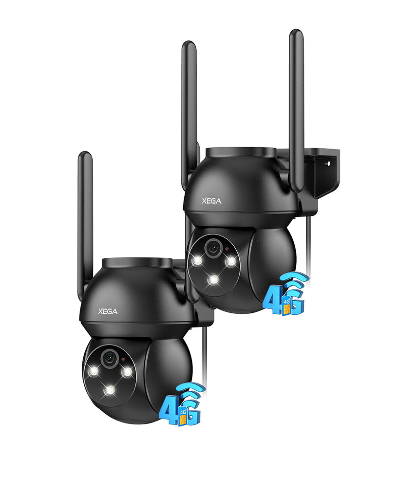 Xega Caméra 4G Extérieure 2K HD – PTZ, Vision Nocturne Colorée, Détection Humaine, Audio Bidirectionnel, IP66