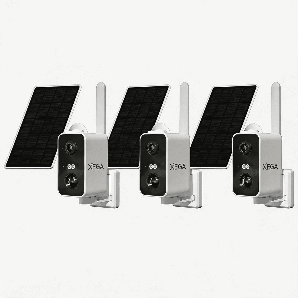 Xega 4G Überwachungskamera mit SIM Karte, akku 10000mAh,PIR Bewegungserkennung,3MP Farbe Nachtsicht,2-Wege Audio,Sirene Alarm,180°Schwenkbereich.