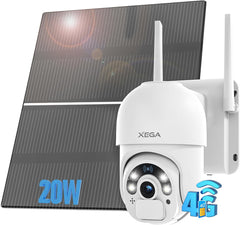 Xega 4G Solar Überwachungskamera mit 20W Solarpanel, 2K/3MP HD, 24/7 Aufnahme, ideal für Außenbereiche