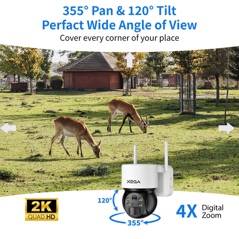 Xega XG-03 4G LTE Überwachungskamera mit SIM-Karte,2K HD Farbe Nachtsicht 355°/120°, keine WiFi, PIR-Bewegungserkennung.